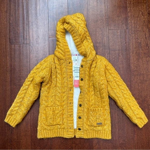 Boboli Kid’s Yellow Cable Knit Button Down Hoodie, Faux Fur Lining Size 8yrs NWT - Picture 1 of 15